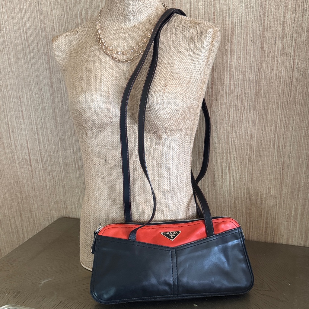 Prada Two-Tone Black And Orange Shoulder Bag